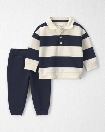 B&eacute;b&eacute; gar&ccedil;on - Ensemble 2 pi&egrave;ces haut et pantalon en jersey bouclette de coton biologique, 