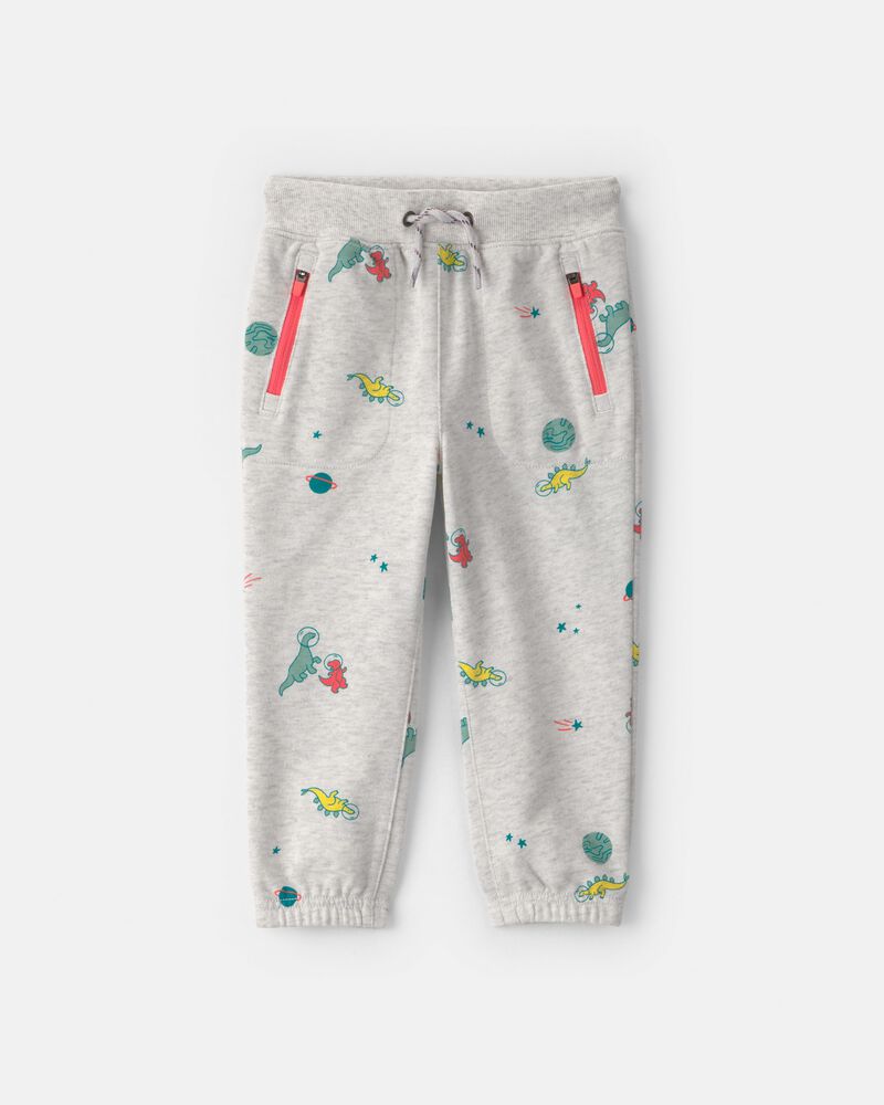 Toddler Boy Space Dino French Terry Joggers - Grey, image 1 of 4 slides