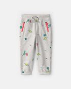 Toddler Boy Space Dino French Terry Joggers - Grey, image 1 of 4 slides