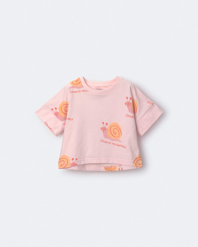 Tout-petit fille - T-shirt &agrave; coupe asym&eacute;trique &agrave; manches chauve-souris, escargot &laquo;My Own Pace&raquo; - Ros&eacute;, image 2 sur 6 diapositives
