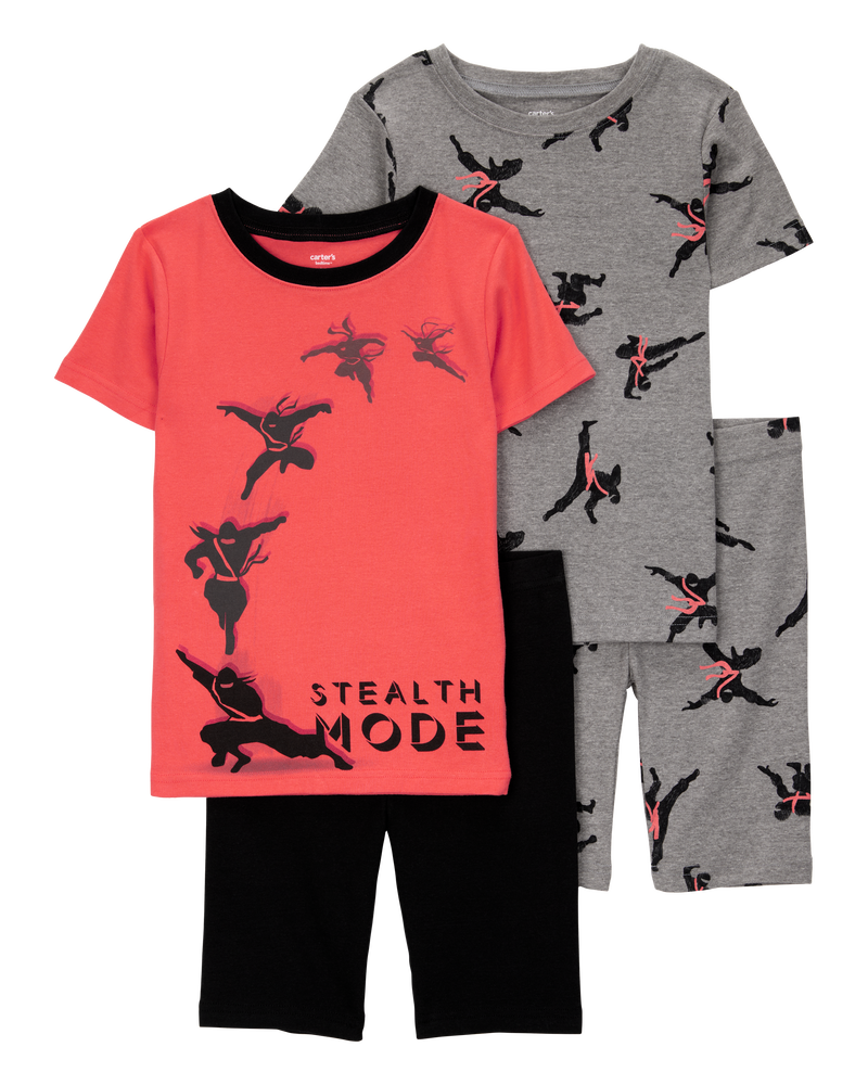 Kid Ninja Print Snug Fit Cotton 4-Piece Pyjamas, image 1 of 4 slides