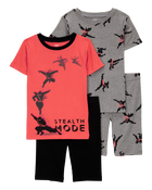 Kid Ninja Print Snug Fit Cotton 4-Piece Pyjamas, image 1 of 4 slides