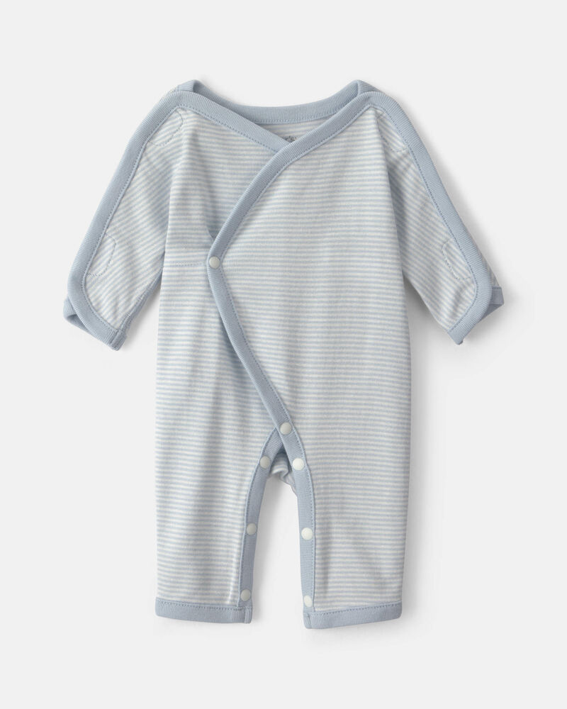 Baby Boy Striped 100% Cotton Sleeper - Blue, image 1 of 5 slides