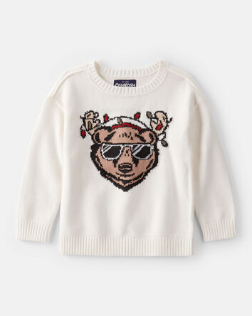 Toddler Boy Christmas Bear Long-Sleeve Pullover Sweatshirt - White, 