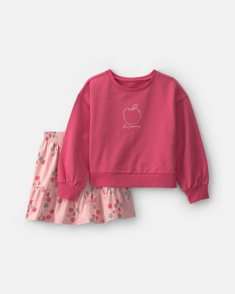 Girls 2-Piece Apple French Terry Long-Sleeve Top & Skort Set - Pink, image 1 of 5 slides