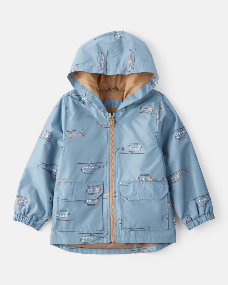 Baby Boy Helicopter Print Rain Jacket - Blue, image 1 of 2 slides