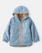 Baby Boy Helicopter Print Rain Jacket - Blue, image 1 of 2 slides