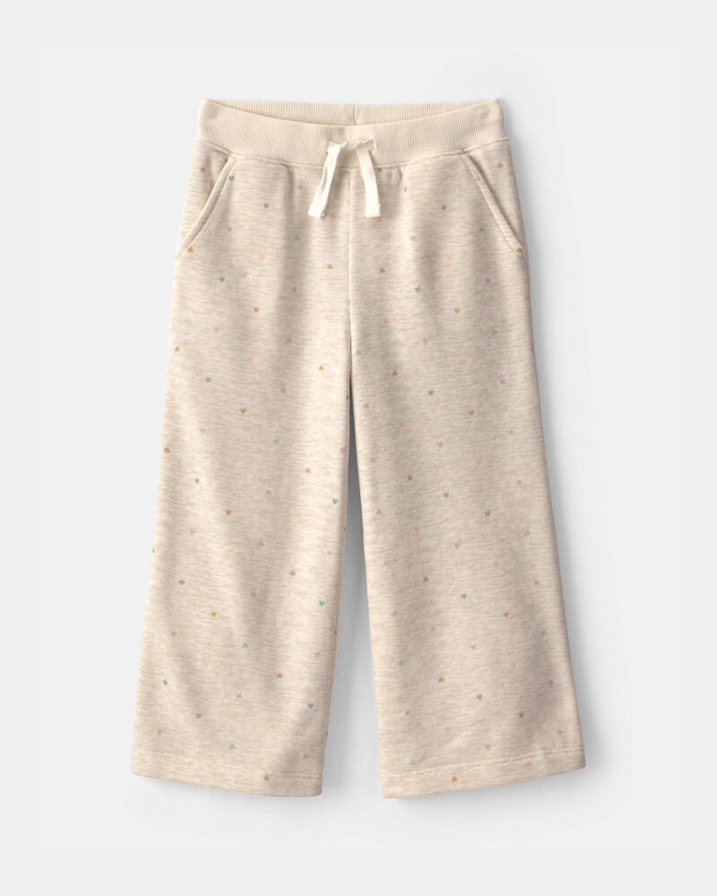 Toddler Girl Heart Fleece Drawstring Pants - Cream, image 1 of 4 slides