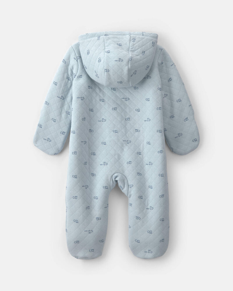 Baby Boy Train Teddy Fleece Long-Sleeve Jumpsuit - Blue, image 2 of 4 slides