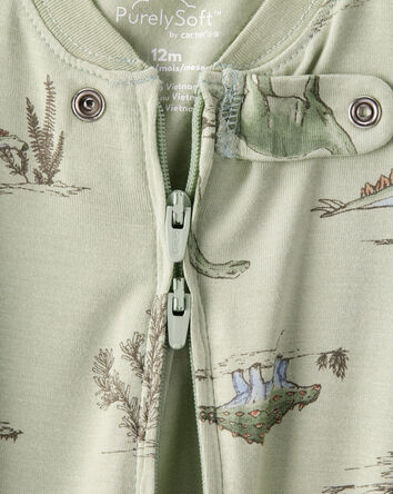Baby Boy Dinosaur Print PurelySoft Long-Sleeve 2-Way Zip 1-Piece pyjamas - Green, 