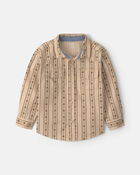 Boys Striped Canvas Button-Down Shirt - Khaki, image 1 of 7 slides