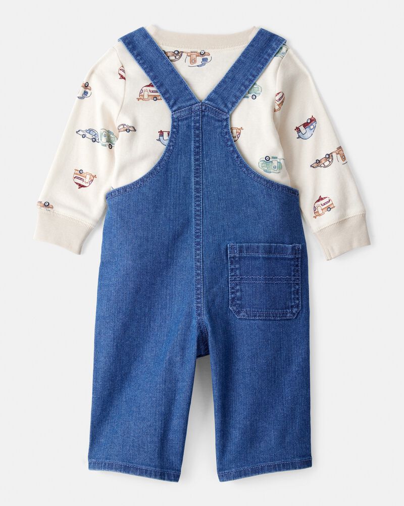 Baby Boy 2-Piece Car Overall Set - Cream, image 2 of 6 slides