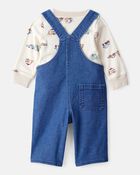 Baby Boy 2-Piece Car Overall Set - Cream, image 2 of 6 slides