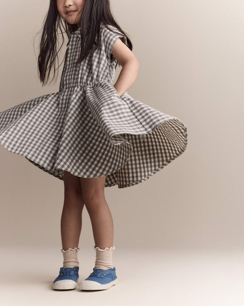 Toddler Girl Avenue Twirl&trade; Gingham Scalloped Dress in Gingham - Grey, image 5 of 6 slides