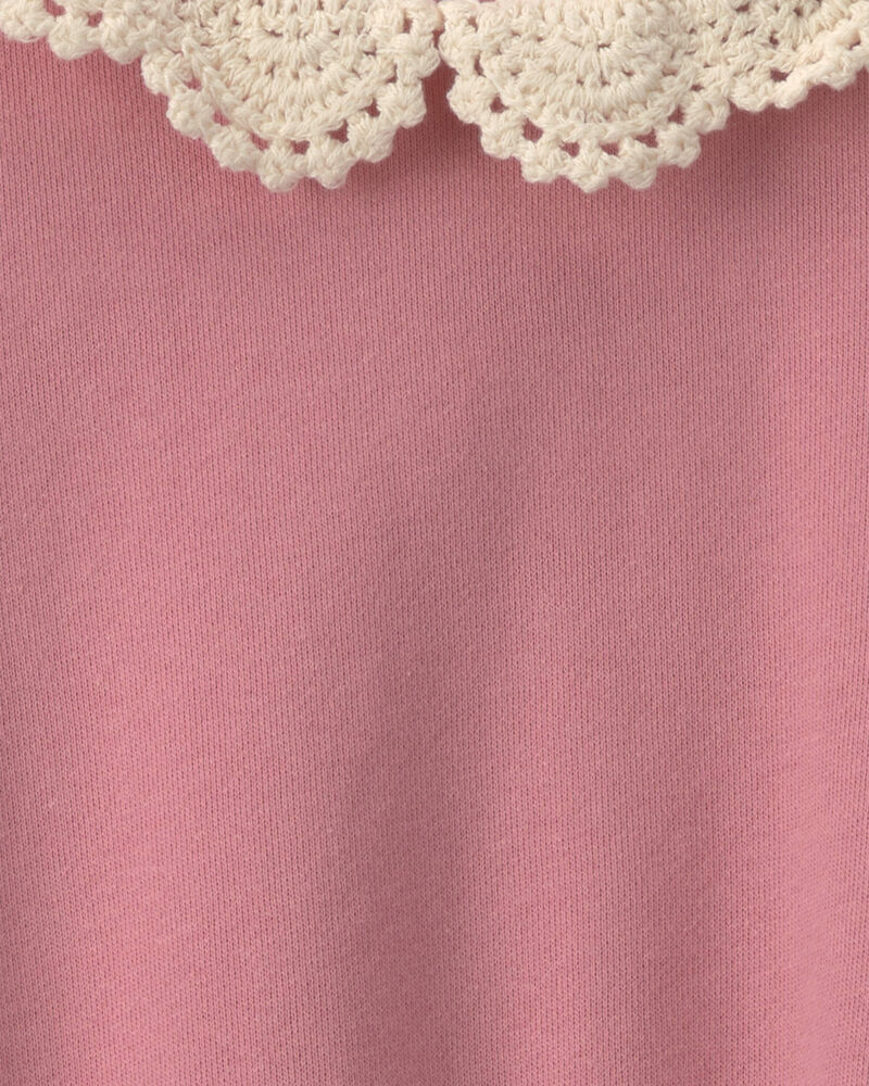 Girls Floral Collar French Terry Pullover Sweatshirt - Pink, image 2 of 4 slides