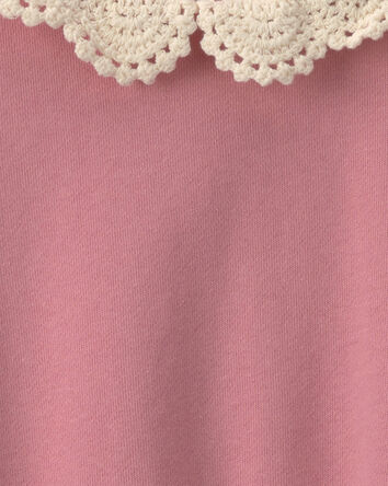 Girls Floral Collar French Terry Pullover Sweatshirt - Pink, 