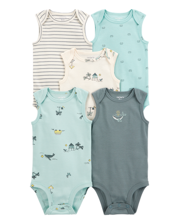 Baby 5-Pack Ocean Print Sleeveless Bodysuits, 