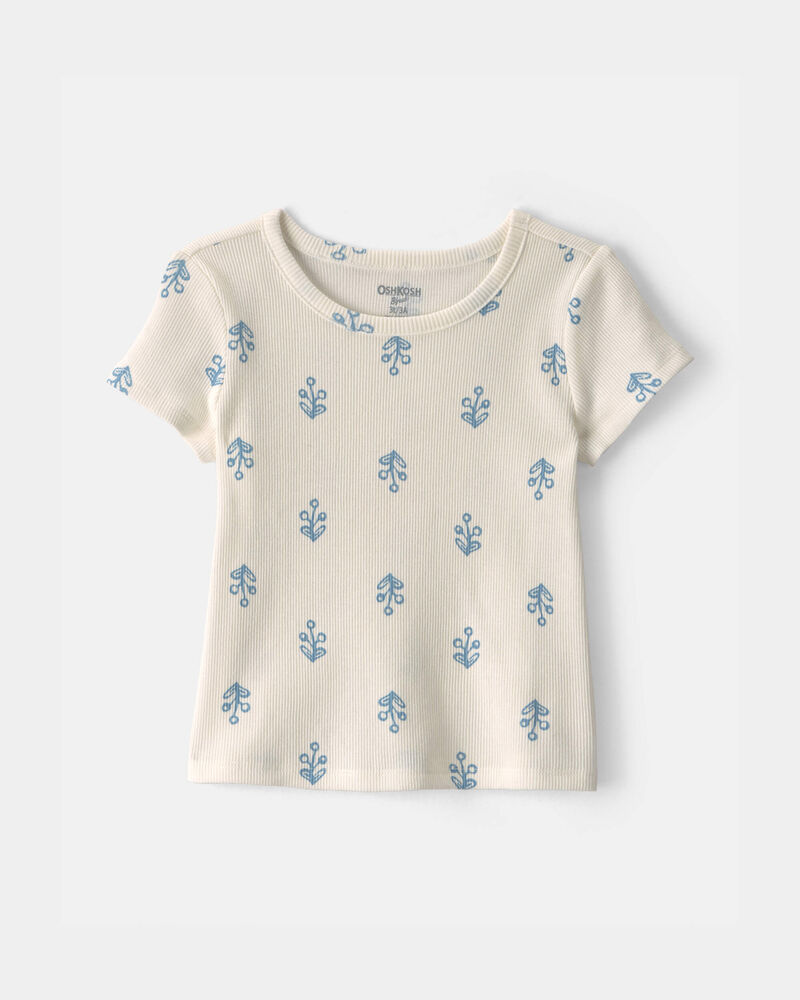 Toddler Girl Floral Ribbed Tee - Ivory, image 1 of 3 slides