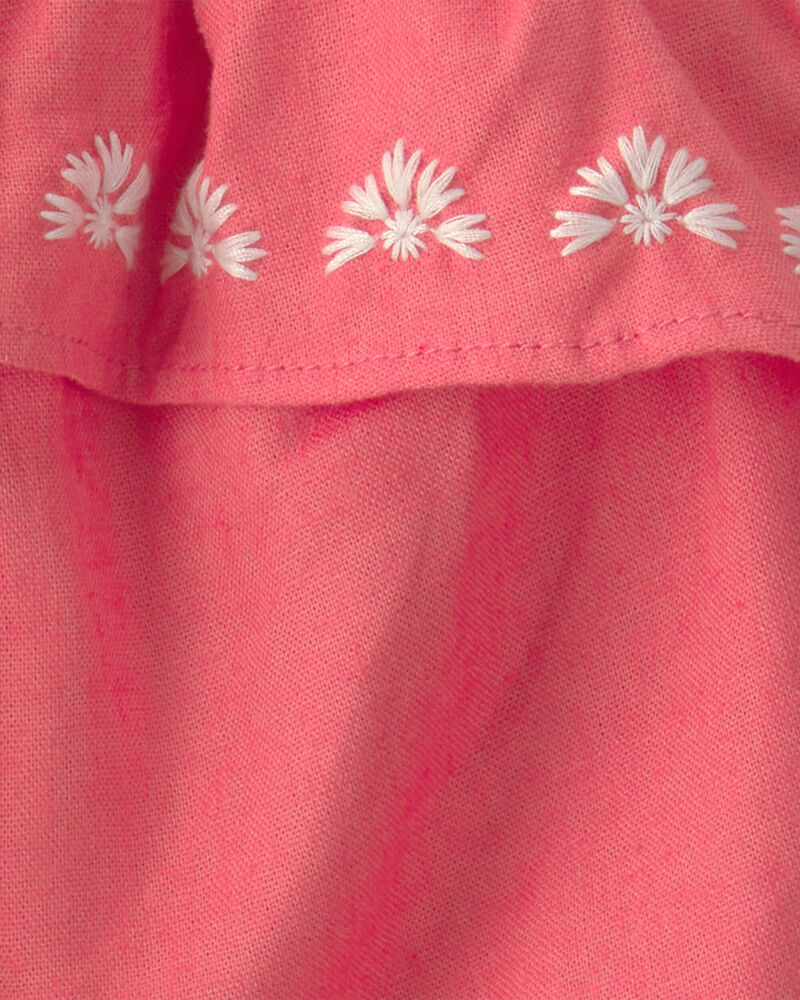 B&eacute;b&eacute; fille - Ensemble 2 pi&egrave;ces uni haut &agrave; manches courtes et short en lin - Rose/ Blanc, image 3 sur 4 diapositives