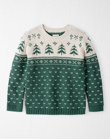 Jeune - Chandail en coton biologique à motif jacquard Conifères  , 