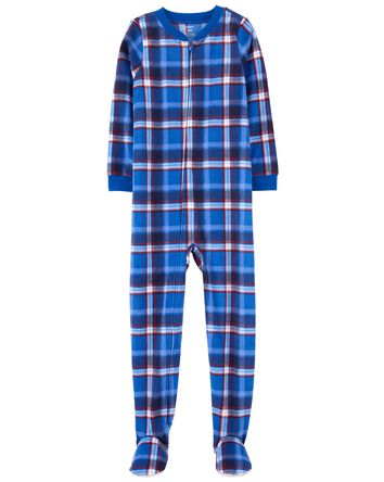 Pyjama 1 pièce à pieds en molleton à motif écossais, 