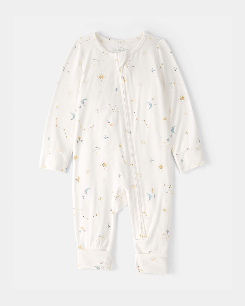 B&eacute;b&eacute; - Grenouill&egrave;re PurelySoft &agrave; fermeture &agrave; glissi&egrave;re 2 sens, constellation - Cr&egrave;me, image 1 sur 6 diapositives