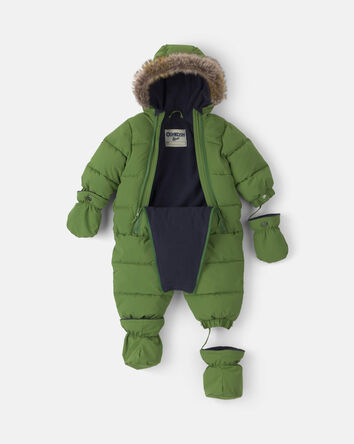 Baby Boy Solid 1 Piece Puffer Snowsuit- Green, 