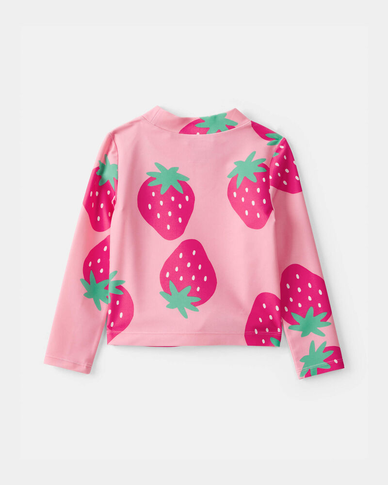 Toddler Girl 3-Piece Strawberry Rashguard Swimsuit Set - Pink, image 2 of 6 slides