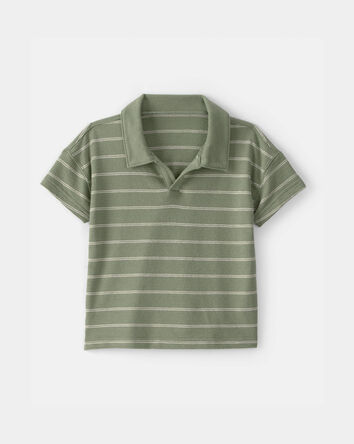 Toddler Boy Striped Polo Shirt - Olive, 