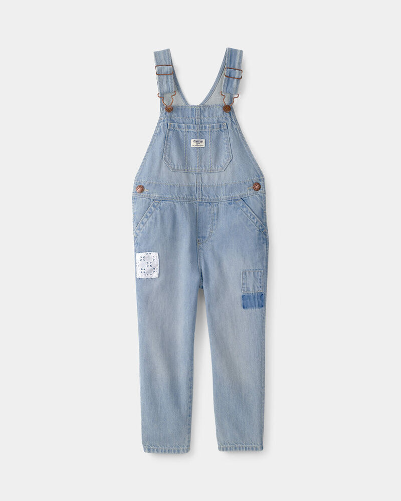 Toddler Girl Denim Patch Overalls - Light Wash, image 1 of 5 slides