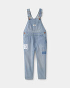 Toddler Girl Denim Patch Overalls - Light Wash, image 1 of 5 slides