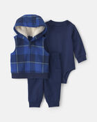 Baby Boy 3-Piece Buffalo Check Long-Sleeve Layering Set - Navy Blue, image 1 of 6 slides