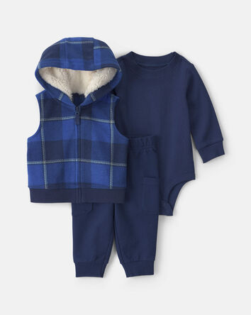 Baby Boy 3-Piece Buffalo Check Long-Sleeve Layering Set - Navy Blue, 