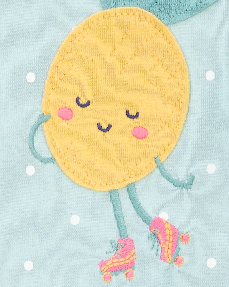 Bébé fille - Pyjama 1 pièce à pieds en coton ajusté à motif d’ananas, image 2 sur 3 diapositives