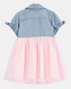 Baby Denim Shirt Dress With Tulle Skirt, image 2 of 4 slides