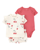 Baby Girl 3-Piece Cherry Outfit Set - Red/Ivory, image 1 of 5 slides