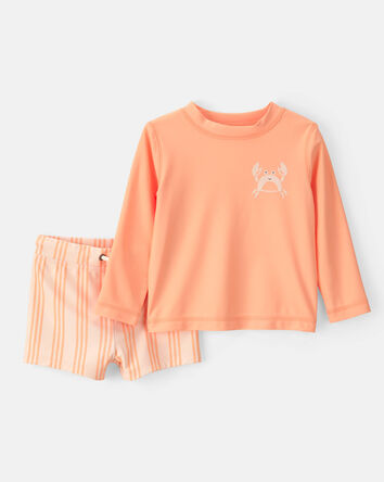 Baby Boy 2-Piece Long-Sleeve Rashguard Swimsuit Set - Orange, 