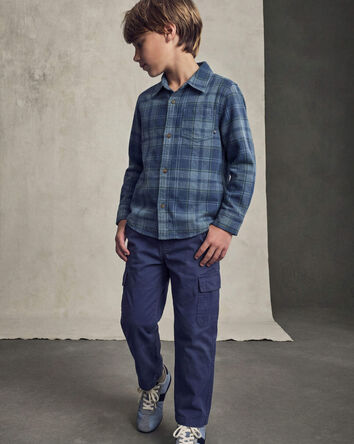 Gar&ccedil;ons - Chemise boutonn&eacute;e manches longues &agrave; carreaux - Bleu marine, 