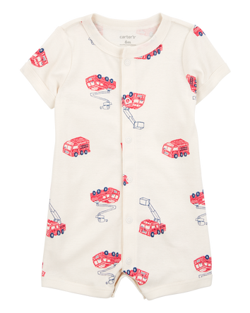 Baby Fire Truck Short-Sleeve Romper - Blue, 