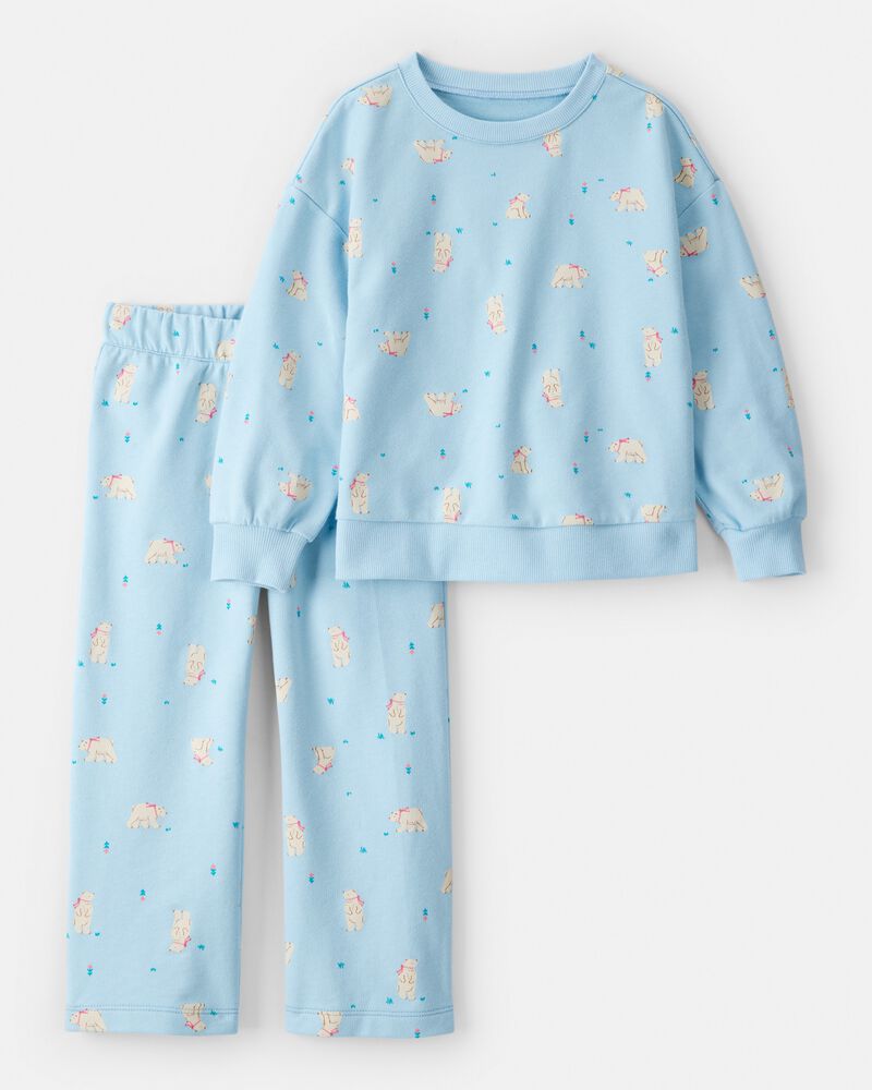 Toddler Girl DayDream Fleece Polar Bear Pullover & Pant Set - Blue, image 1 of 4 slides