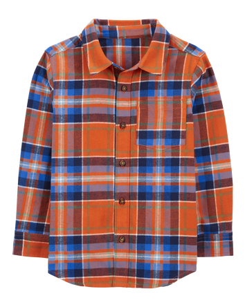 Kid Plaid Flannel Button-Down Shirt, 