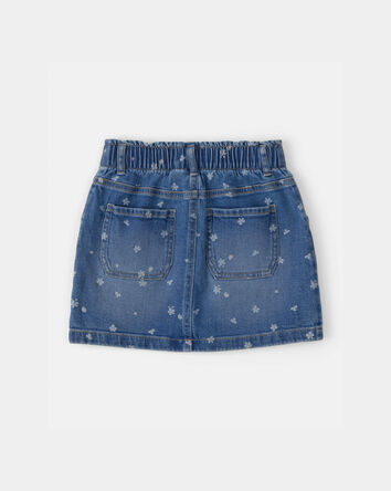 Girls Floral Denim Utility Skirt - Dark Wash, 