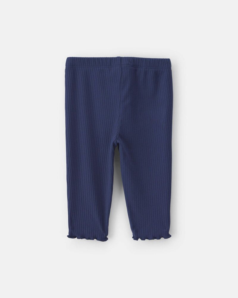 Baby Girl Pull-On Ribbed Leggings - Navy Blue, image 2 of 3 slides