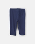 Baby Girl Pull-On Ribbed Leggings - Navy Blue, image 2 of 3 slides