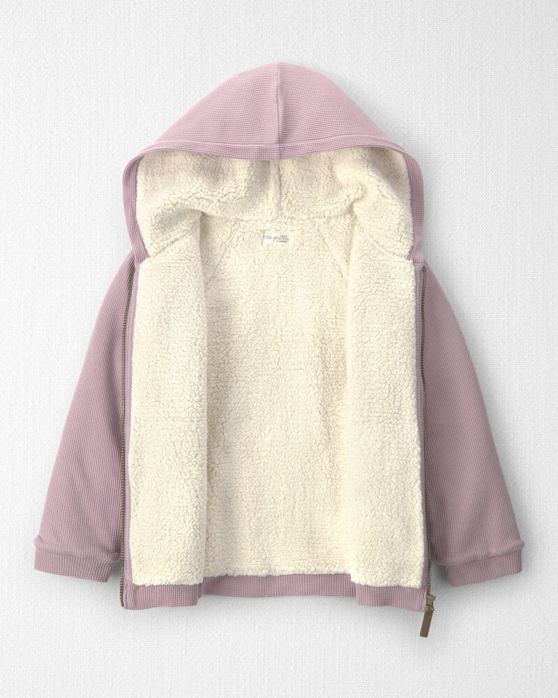Girls Recycled Teddy Fleece Waffle Knit Hooded Jacket Made with Organic Cotton, image 2 of 5 slides