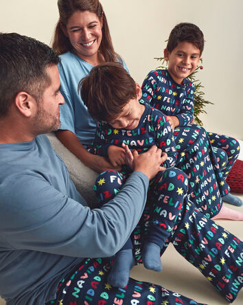 Kids 2-Piece 'Feliz Navidad' Christmas 100% Cotton Snug Fit Pyjama Set - Navy Blue, 