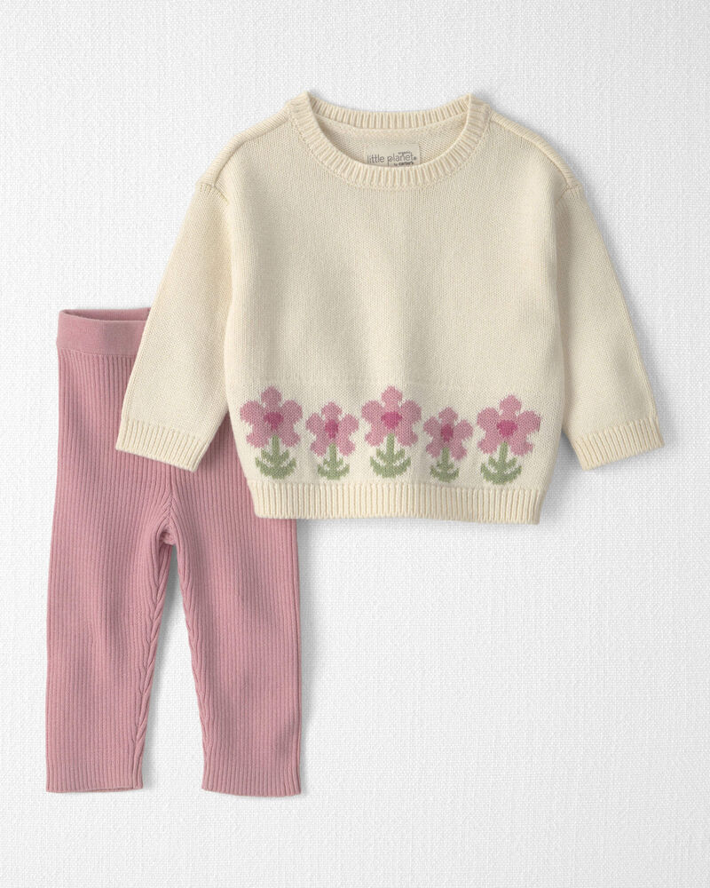 Baby Girl 2-Piece Organic Cotton Sweater Knit Top & Pant Set, image 1 of 4 slides