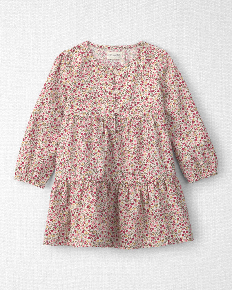 Toddler Girl Organic Cotton Dobby Dress in Floral, image 1 of 5 slides
