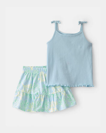 Toddler Girl 2-Piece Tank Top & Tropical Floral Skirt Set - Blue, 