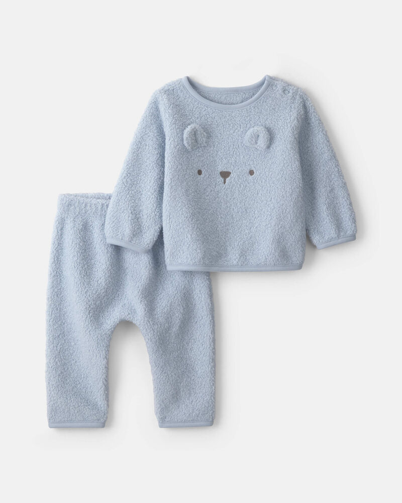 B&eacute;b&eacute; gar&ccedil;on - Ensemble 2 pi&egrave;ces haut manches longues et pantalon en molleton &agrave; th&egrave;me ourson &ndash; Bleu, image 1 sur 3 diapositives